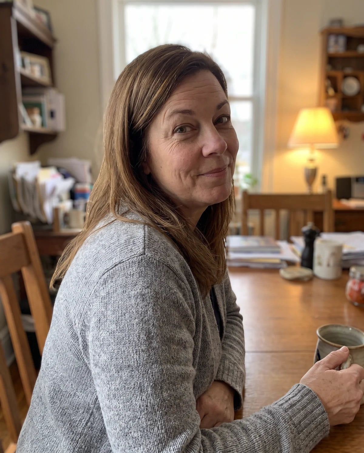 Illustrative candid phone portrait of Claire, 49